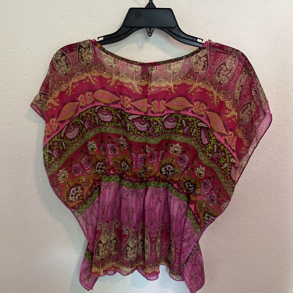 Forever Orchid 🌸3/$20 pink paisley sheer boho kerchief top, size M - Picture 2 of 5